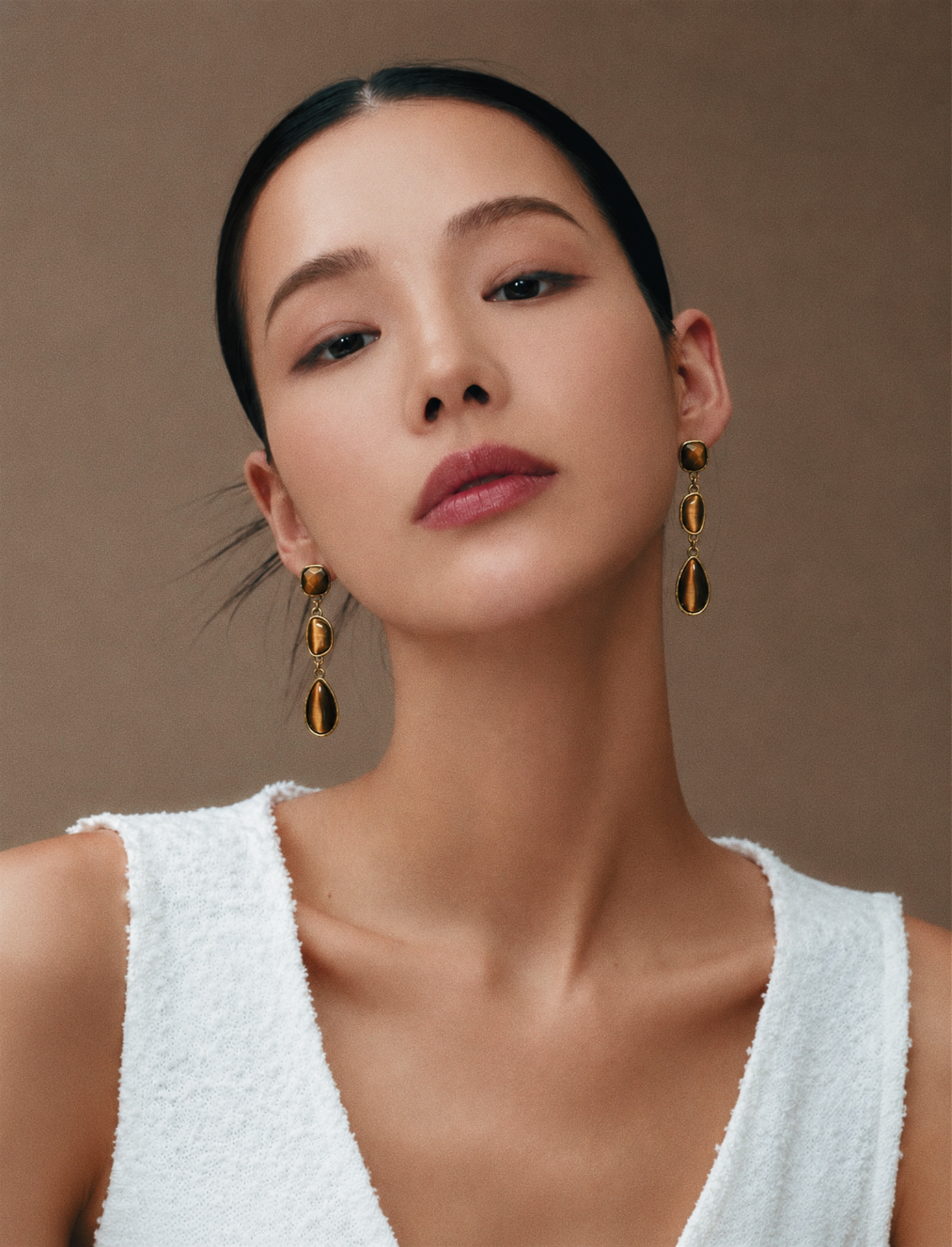 Golden Stone Drop Earrings
